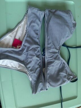 Xhilaration Navy and White Striped Bikini Top
